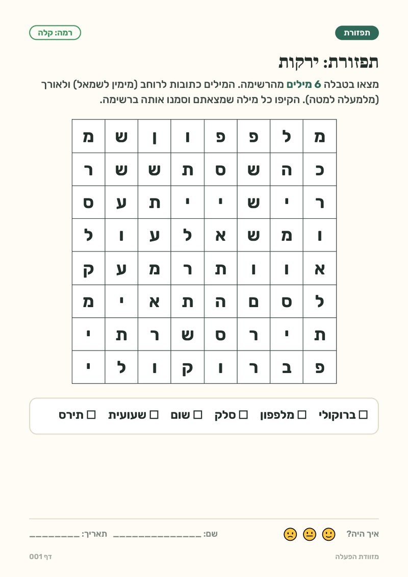 תפזורת, רמה קלה